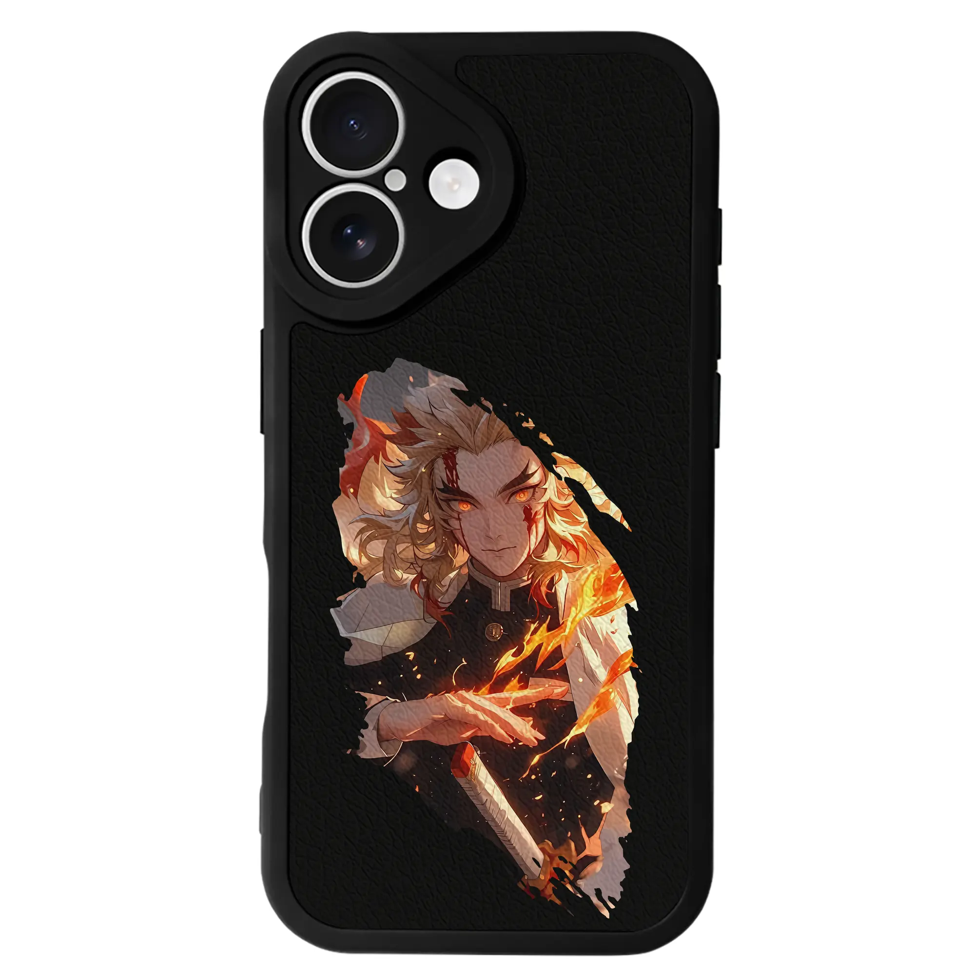 鬼滅の刃 グッズ,煉獄 杏寿郎 - IPhone 16シリーズ対応 ・ シリコンスマホケース ・ レザー調 ・ 高精度フィット ・ 耐衝撃 ・ ワイヤレス充電対応 ・ 精密カット